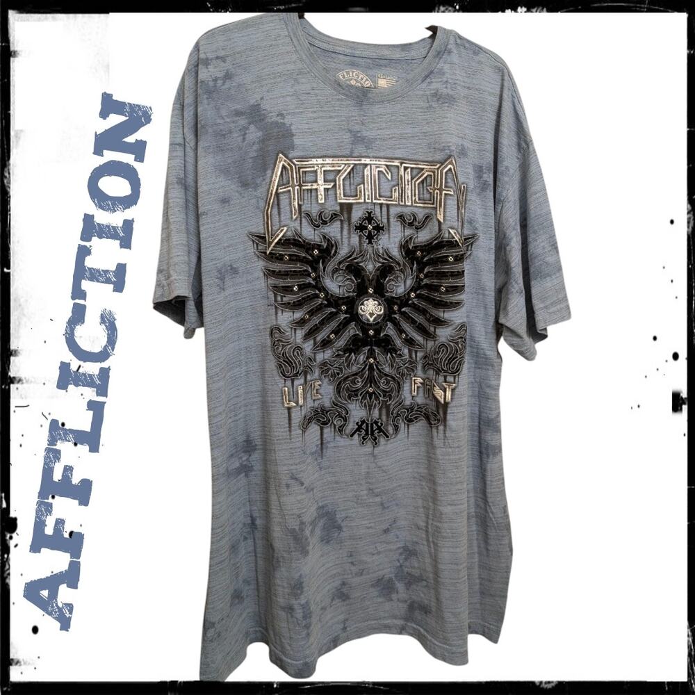 AFFLICTION Machine Squad Short Sleeve Blue T-Shirt Double Eagles Men's 4X